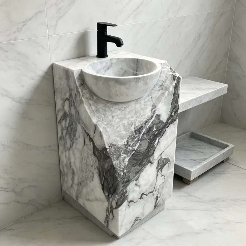 Rustic Grey Marble Wall Mounted Sink Handcrafted Natural Stone Wash Basin for Modern Bathroom Hotel Vanity Countertop Vessel