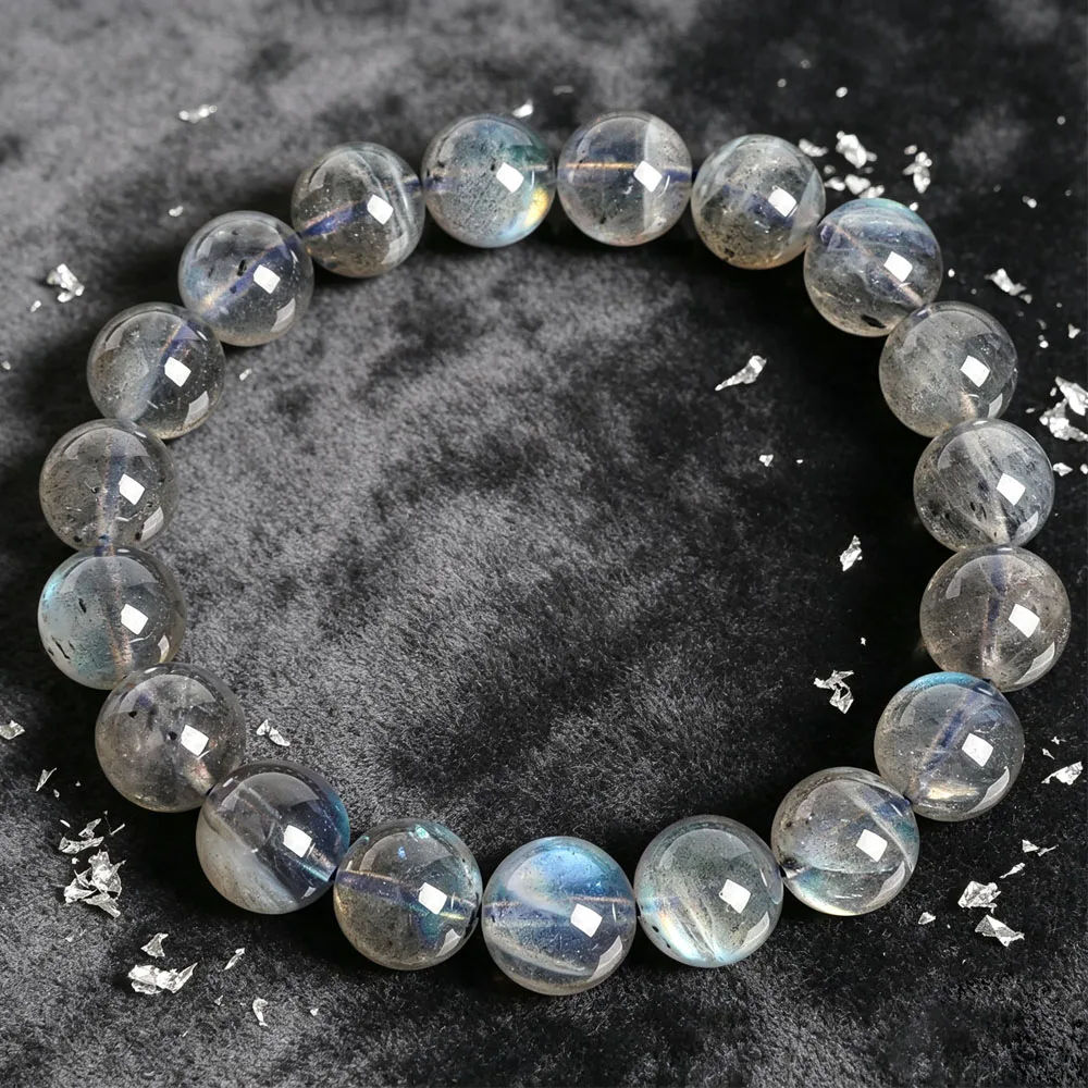 GREY LABRADORITE 10MM ROUND BEADS BRACELET ENERGY CRYSTAL JEWELRY REIKI HEALING AMULET SHIELD NEGATIVE ENERGY UNISEX FINE GIFTS