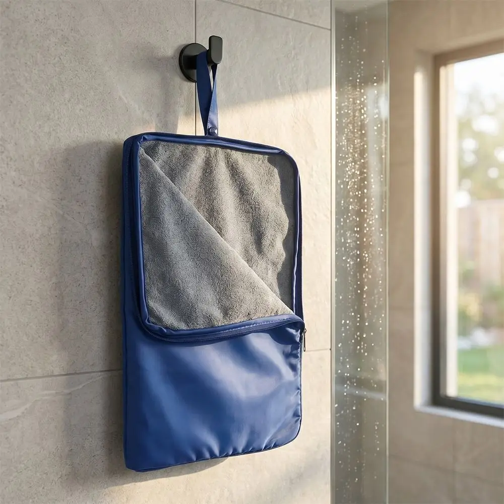 Zipper Closure Towel Wet Bag Solid Color Snap Handle Pool Foot Cleaning Cloths Dry and Wet Separation Portable