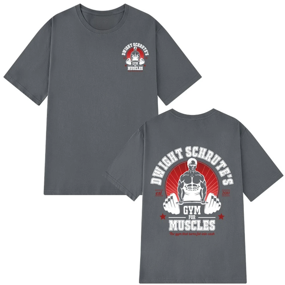 دوايت شروت رياضة للعضلات على الوجهين تي شيرت المسلسلات التلفزيونية مكتب مايكل سكوت Harajuku عادية تي شيرت الرجال القطن تيز