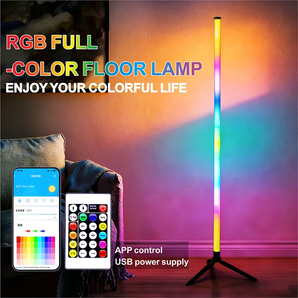 

USB WS2812 RGB Торшер RGB Пульт дистанционного управления и управление через приложение Синхронизация музыки Угловое освещение для спальни Лампы Декор гостиной Светильники для гостиной