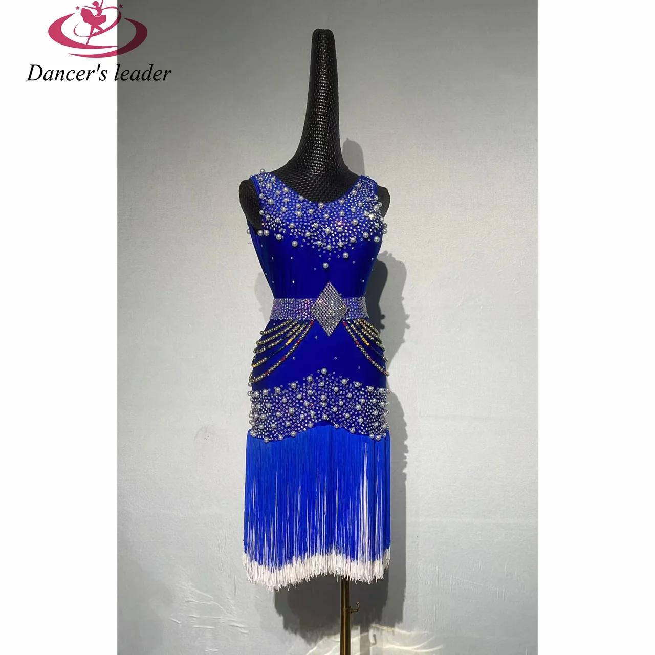 

Latin Dance Dress High-end Custom Sleeveless Ball With Diamond Beads Tassel Cha Cha Tango Adult Stage Professional Clothing