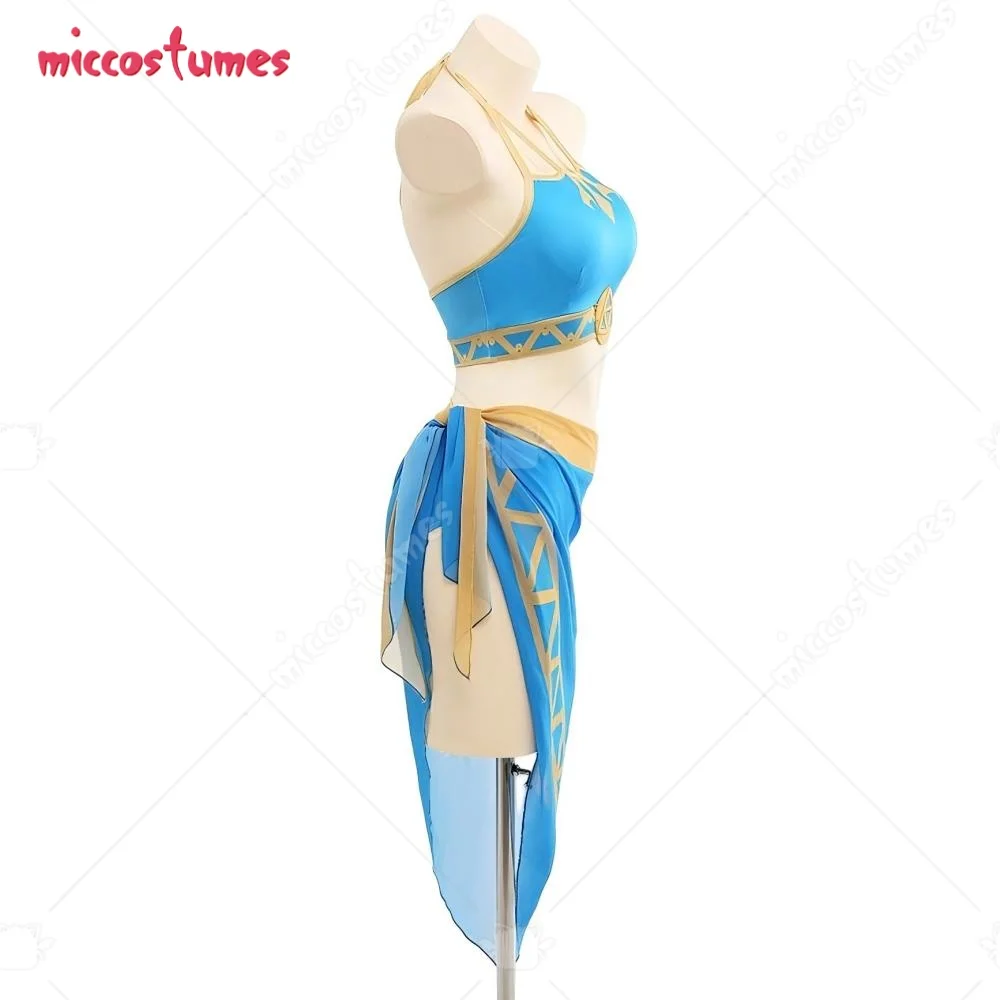 【Ready for Ship】HAIKYUU Women's Game Swimsuits Blue Bikini Set Halter Lace up Top and Bottoms Two-Piece Swimwear with Veil Dress view 2
