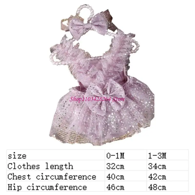 Newborns Photography Tulle Dress with Bowknot and Star Decors for 0-3 Month Baby Special Occasion Costume