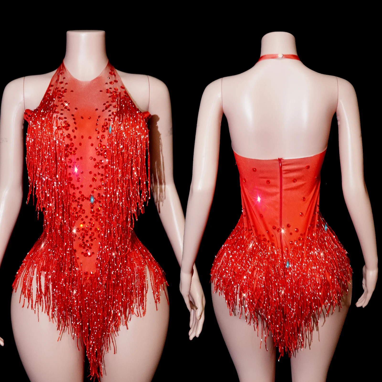 Dames Feestdanskostuum Stadiumkleding Stretch bodysuits Kwastje Turnpakje Prestaties Sparkly Strass Fringe Kleding Nachtclub