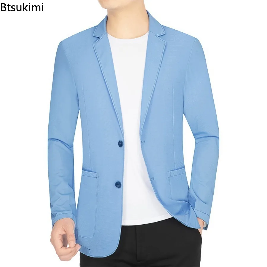 Summer New Men's Fashion Suit Ice Silk Solid Color Quick Drying Casual Jacket Coat Lapel Single-Breasted Hundred Men's Clothing