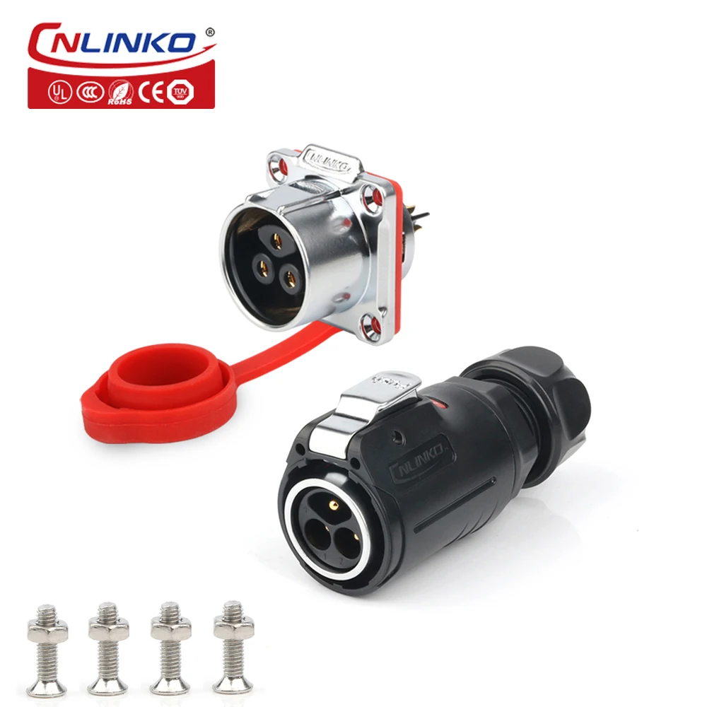 CNLINKO M24 35A Waterproof Electrical Wire Connector LP24 3 Pin Quick Release Butt Plug Panel Mount Socket Welding Pin Connector