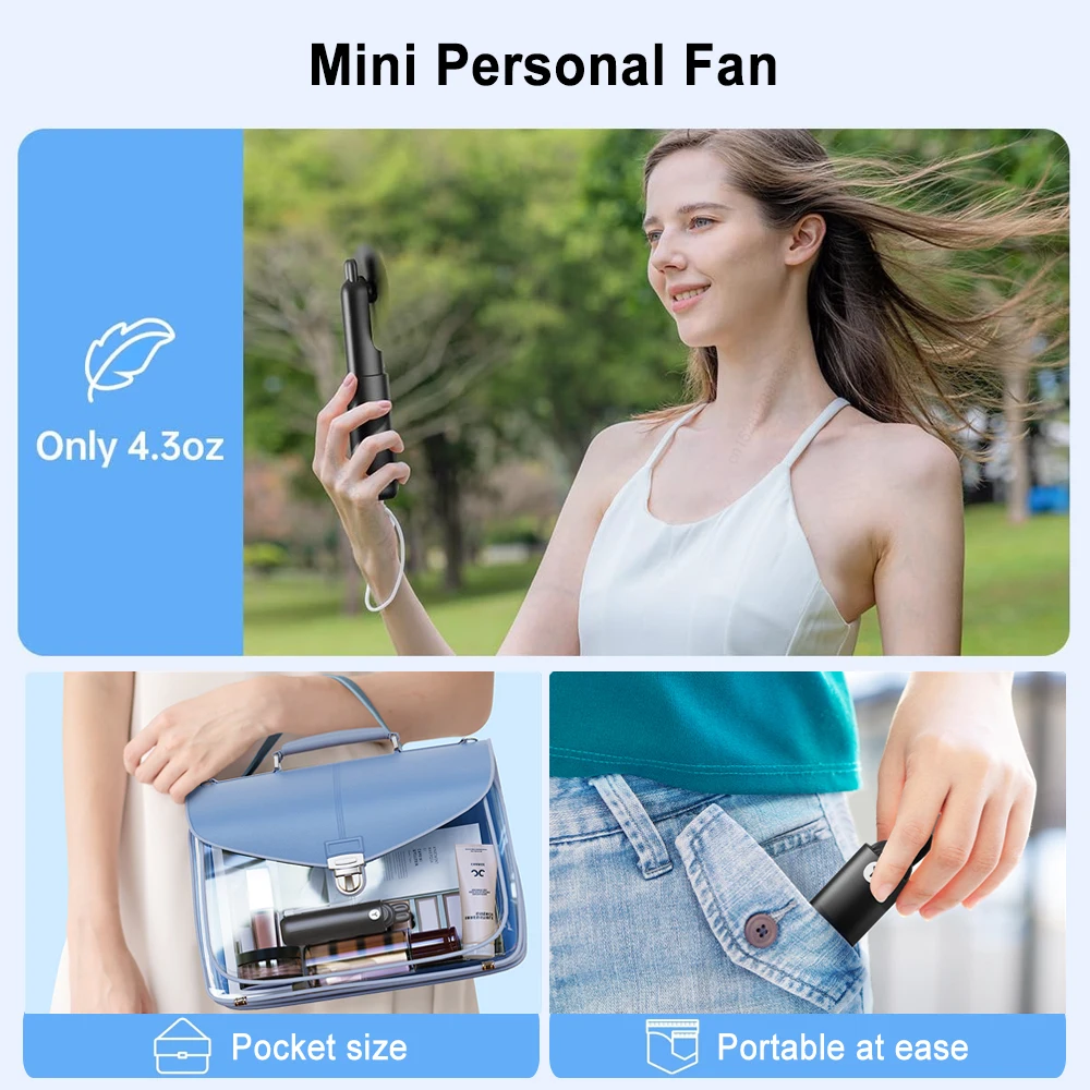 Portable Fan Super Mini Handheld Fan USB Rechargeable Fan Hand Held Small Pocket Fan with LED Display 1800mAh Power Bank 2 Gears