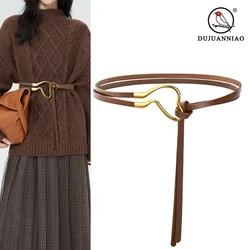 Women Genuine Cowskin Leather Ladies Dress Belts Skinny Thin Women Waist Belts Strap Gold Color Buckle Female Belts pasek damski