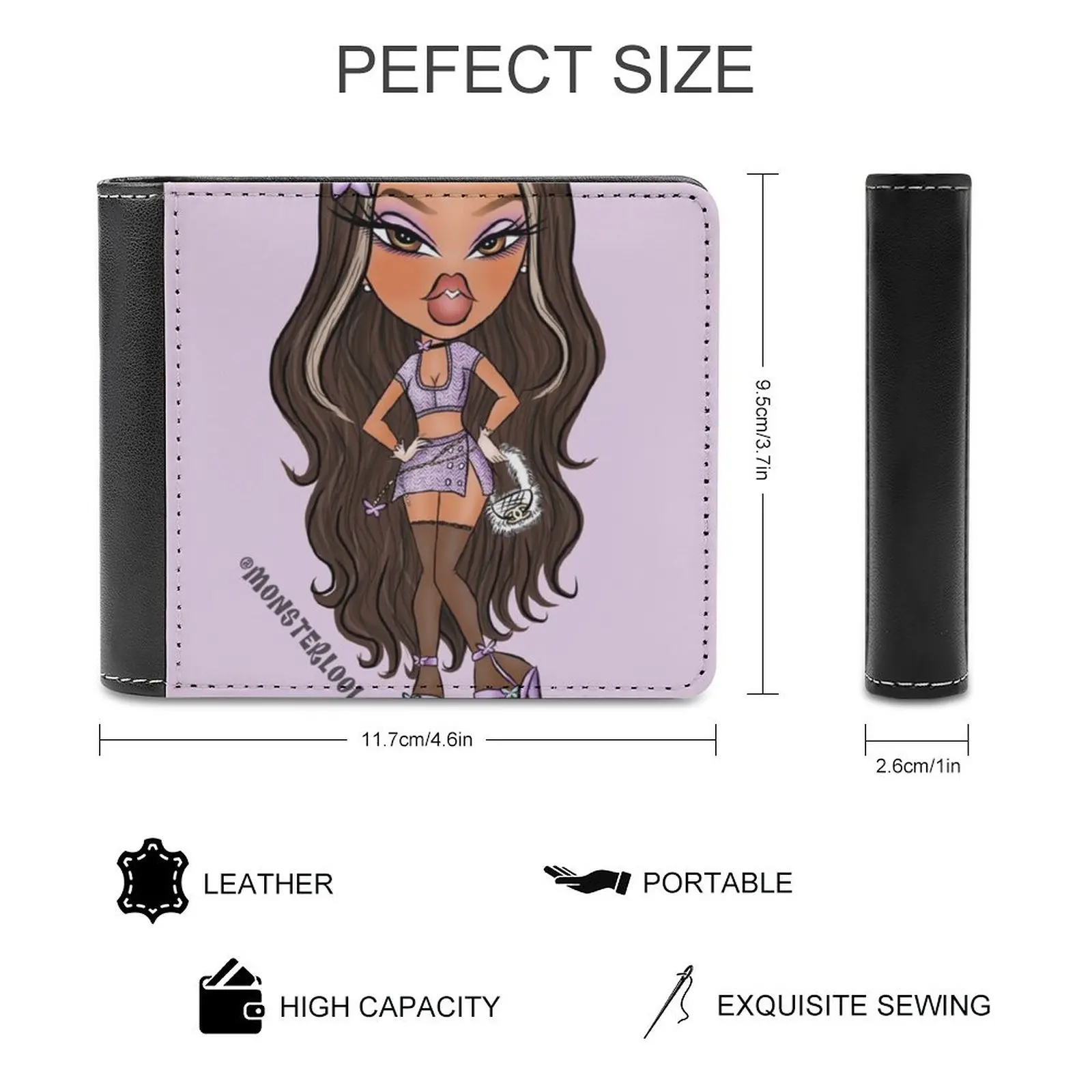 Bratz Yasmin Drawing By Monsterlool Leather Wallet Men'S Wallet Diy Personalized Purse Father'S Day Gift Bratz