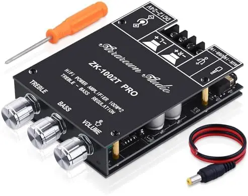 

ZK-1002T PRO 200W Bluetooth 5.0 Audio Amplifier Board – HiFi Subwoofer AMP with Bass/Treble, BT/USB/AUX, 12-24V