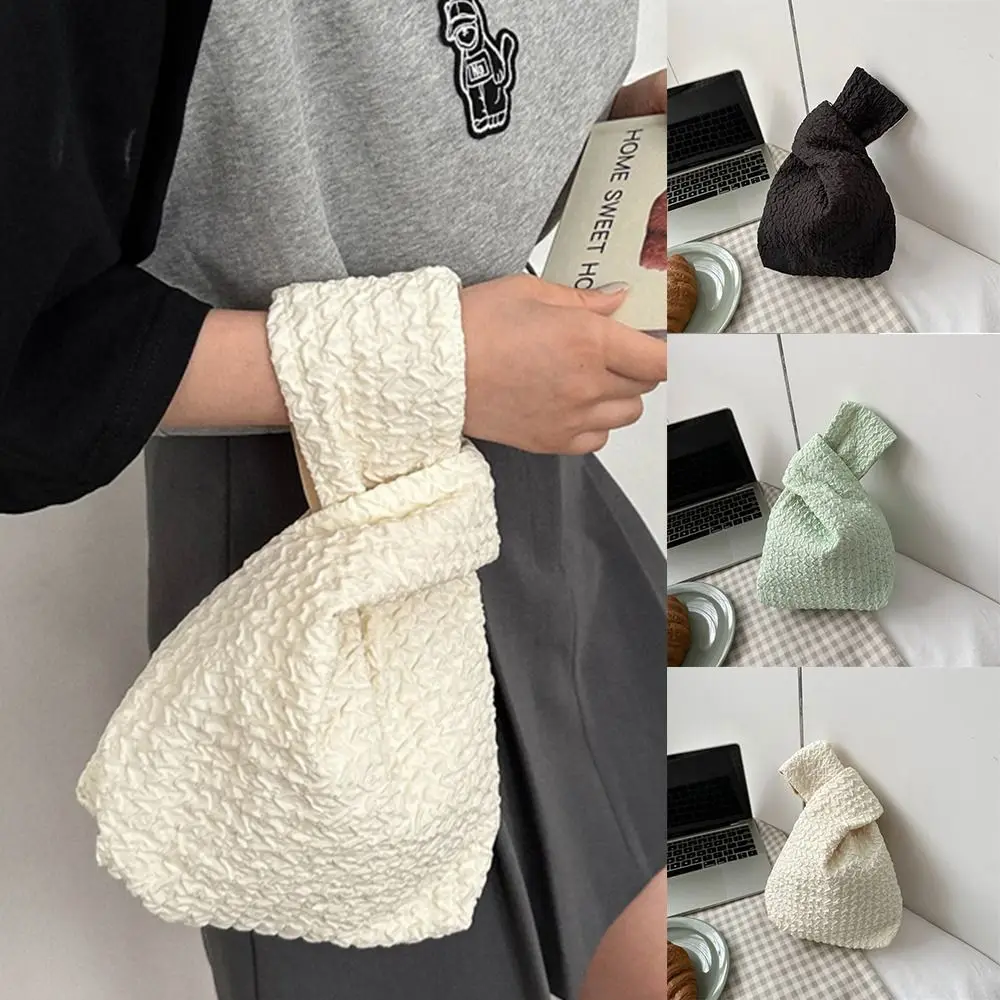 Korean Style Cloud Bubble Wrist Bag Solid Color Tote Bag Small Item Pouch Storage Bag Large Capacity Pleated Hand Bag Women