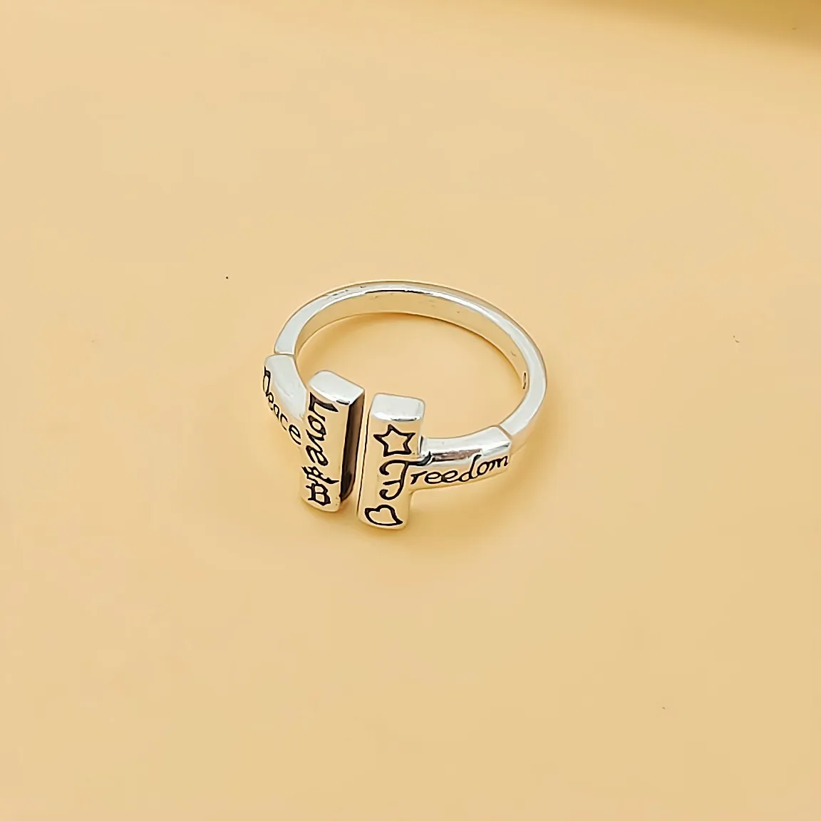 

Sterling Silver English Letter Heavy duty Ring Personalized Fashion Women's Japanese and Korean Trendy Jewelry