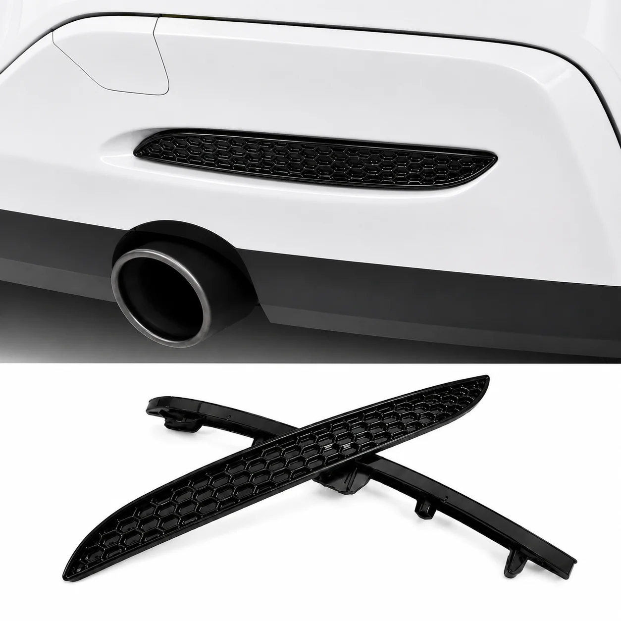 Rear Bumper Reflector Honeycomb Insert Set Gloss Black For BMW 1 Series F20 F21 LCI Urban Line M Sport 2016-2019