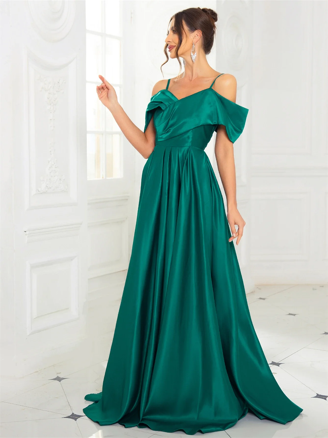 Robe de Soirée en Satin Vert, Ligne A, Longueur au Sol, Élégante, pour Demoiselle d'Honneur