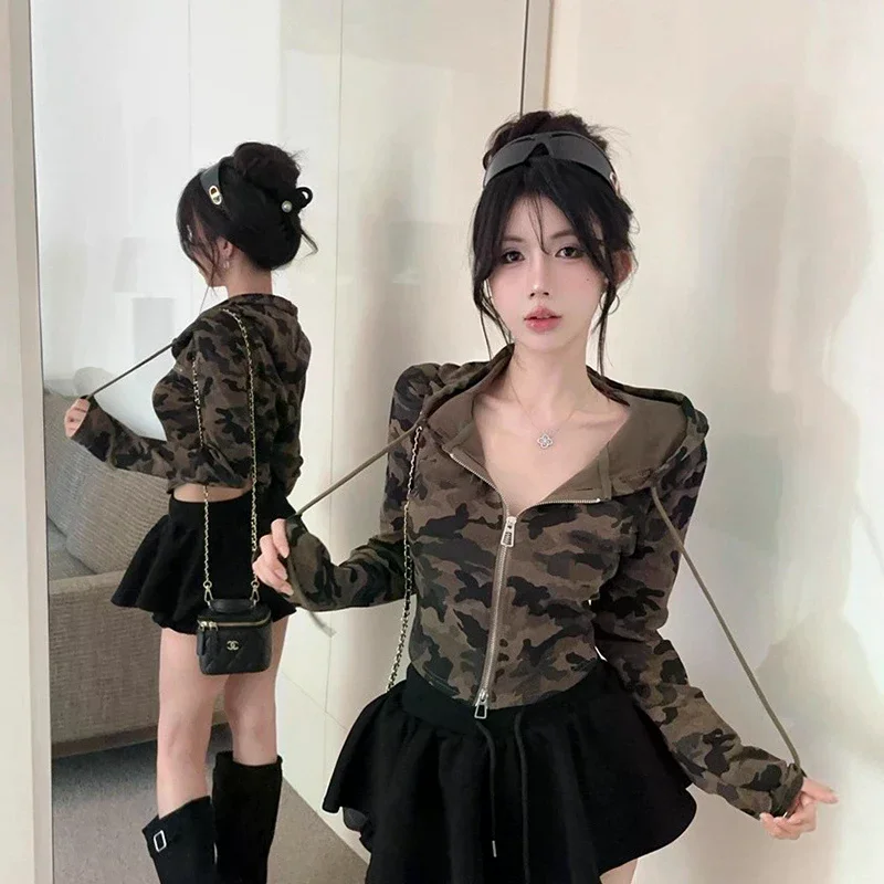 /HTF/New Fashion Hot Girls Jacket Street Style Long Sleeve Slim Zip-up Hooded Top