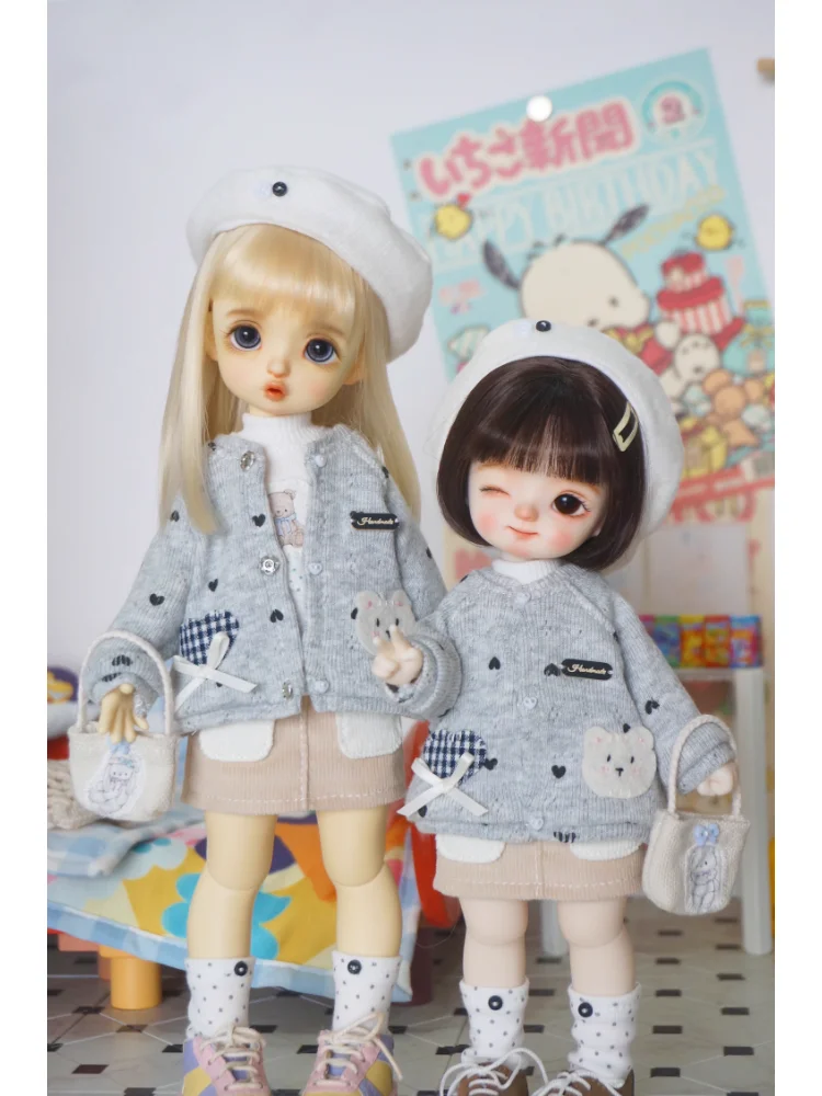 

BJD Doll Clothes Grey Skirt Top Coat Socks Set For 1/6 Small 1/6 Doll Accessories Dress Up Gift Diy Clothes(No Doll)