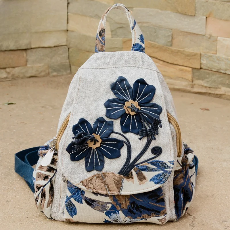Ethnic Style Backpack Hand Woven Double Shoulder Multi Compartment Lightweight Canvas Commuting Multi-functional Chest Bag 2025