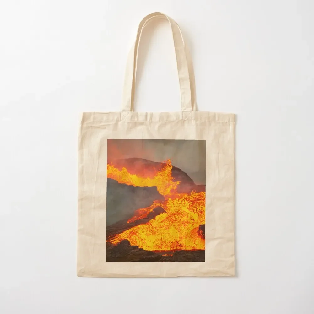 Cascading Lava Flood from erupting Fagradalsfjall Volcano June 3rd Tote Bag cloth bag woman hand bags Tote Bag