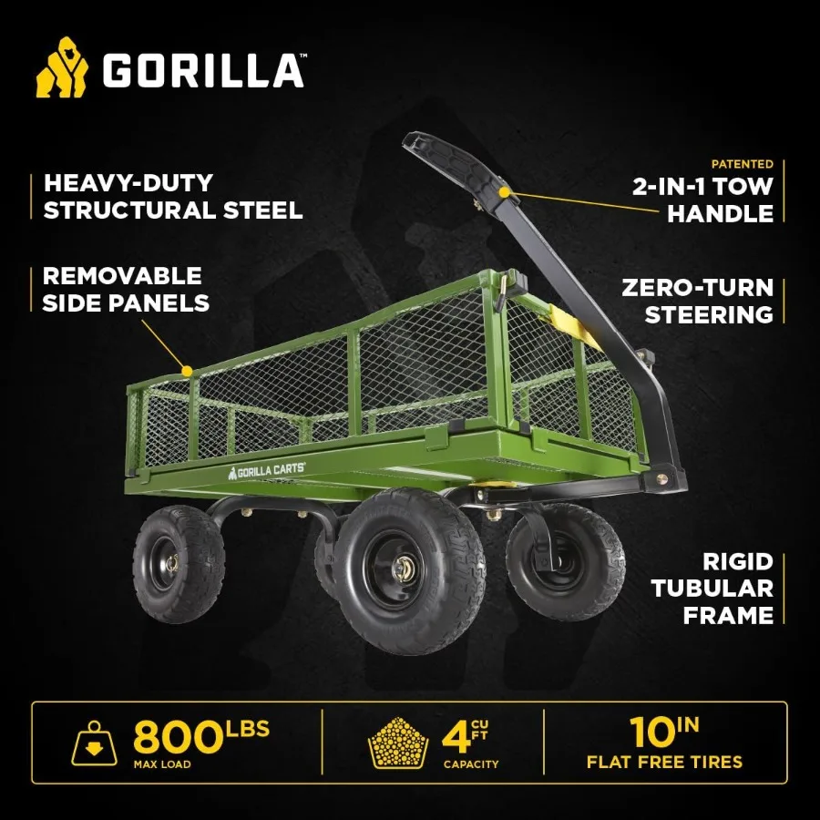 Steel Utility Garden Cart, 800 lb. Capacity, Flat Free Tires