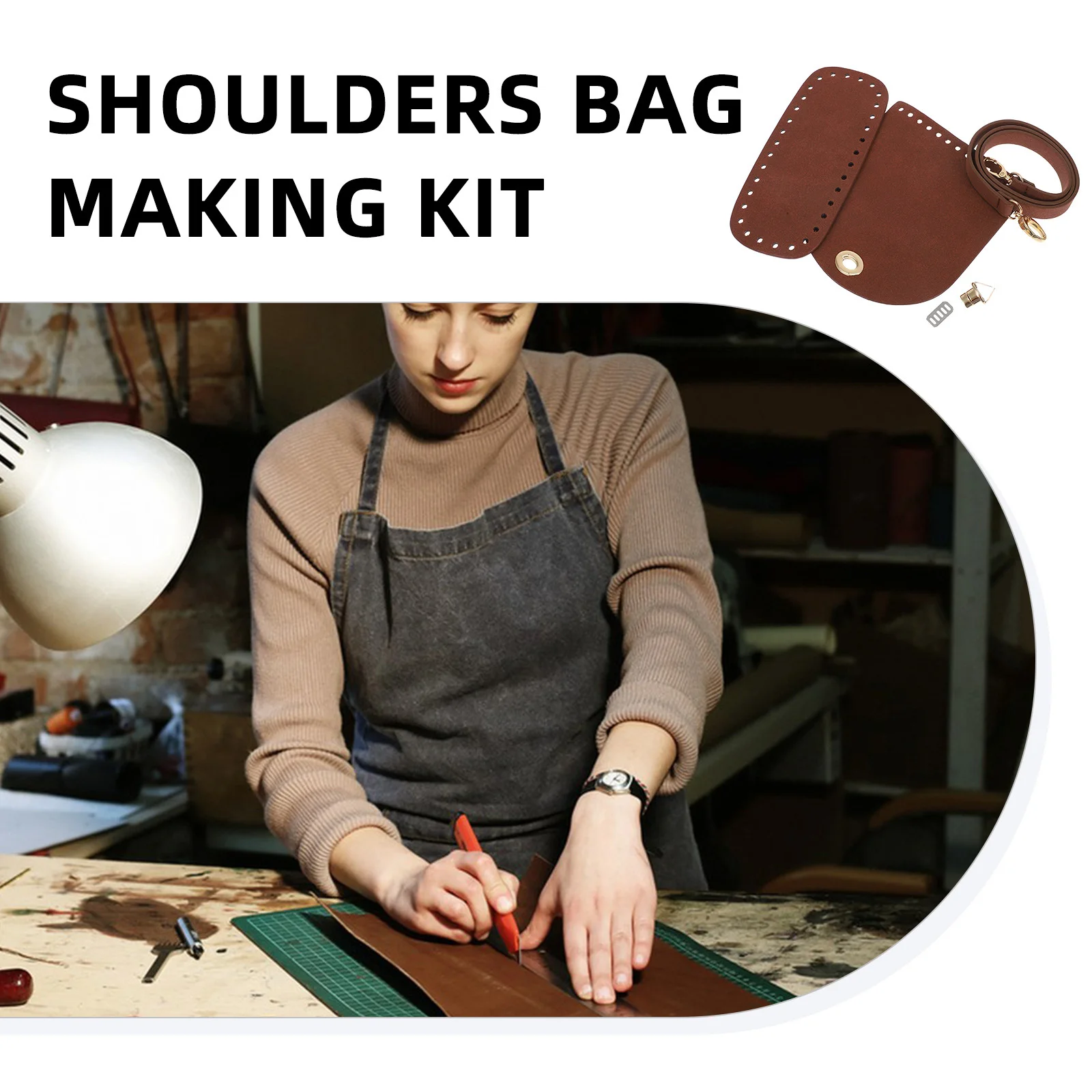 

DIY Crochet Shoulder Bag Kit PU Bag Bottom Cover Handmade Purse Making Set for Women Crossbody Satchel Handbag Making Supplies