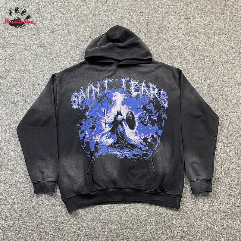 

Washed Do Old Print Terry Saint Tears Hoodies Men Woman Autumn Winter Casual Fashion Sweatshirts High Quality Streetwear