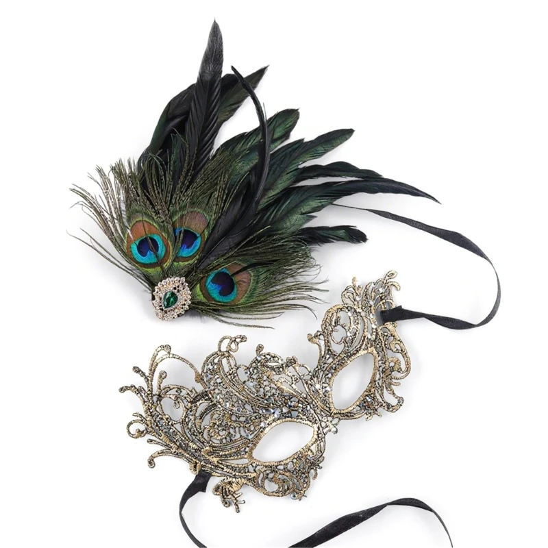 Masquerades Mask for Womens Feather Rhinestones Venetians Mask Party Evening Prom Ball Mask Halloween Cosplay Costumes