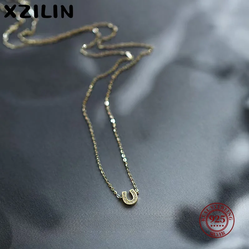 

XZiLin 925 sterling silver horseshoe U letter necklace for women light luxury classic elegant fashion retro simple daily leisure