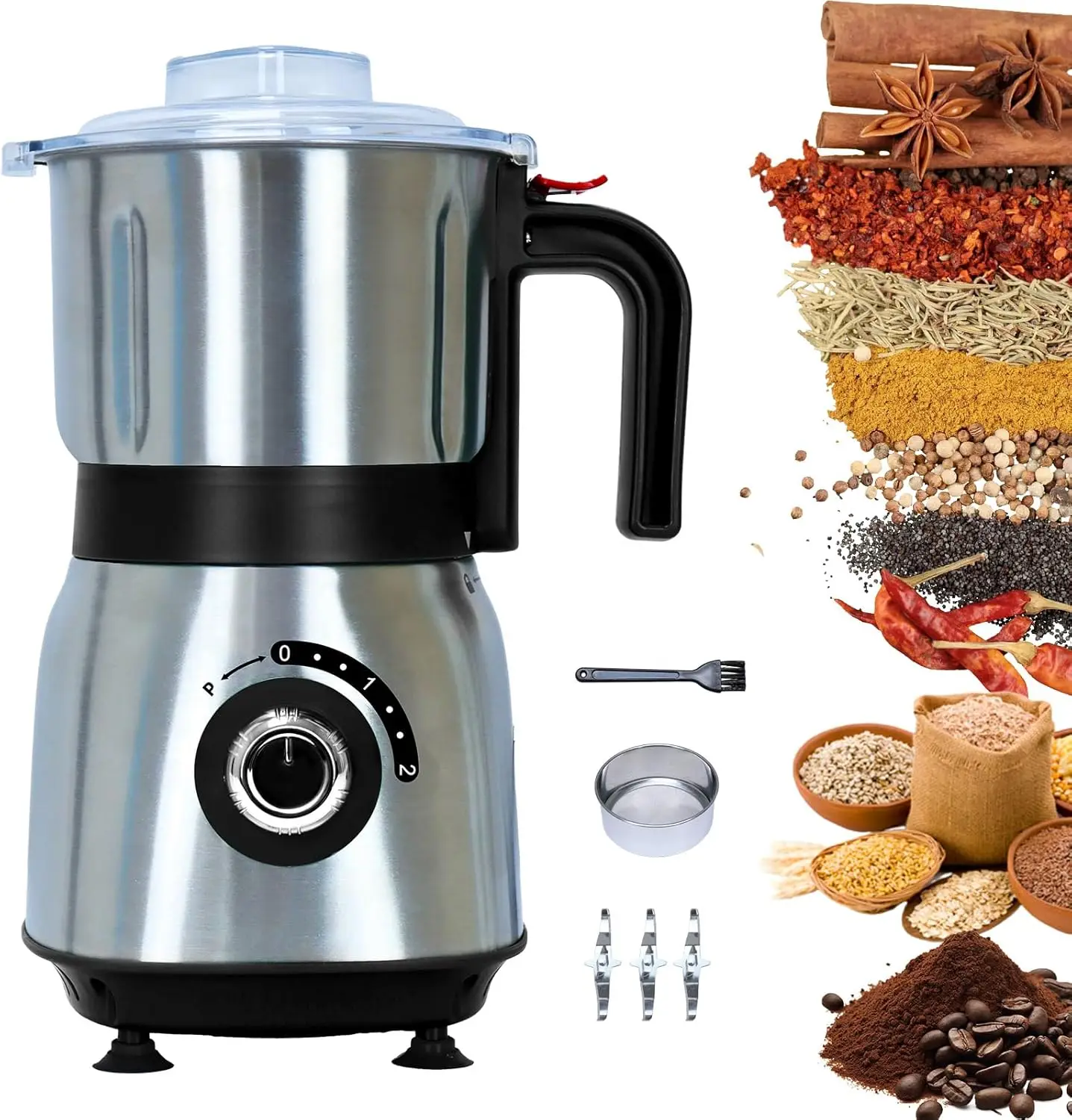 

500W Electric Spice Grinder with 3 Blades, 600ML Capacity for Nuts, Coffee, Grains - Black