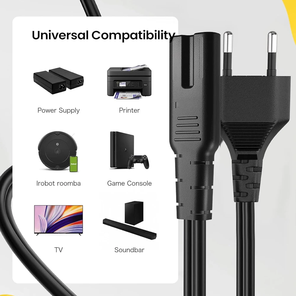1.5M/1.8M EU Power Cable 2pin IEC320 C7 Power Extension Cord For Canon Dell Laptop Charger Epson Printer Radio Speaker for PS4