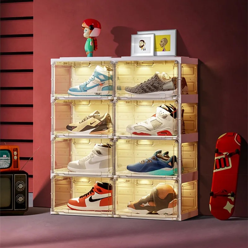 Foldable Smart Organizer with Light Display Box, Sneaker Shelf, Large Capacity Shoe Box for Collector