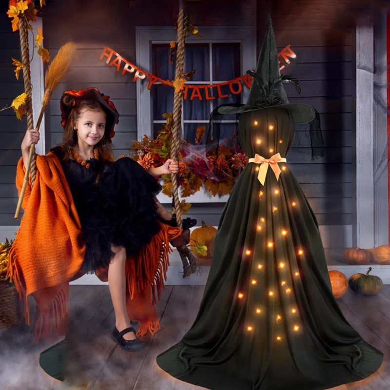 Topi Hitam Hantu Taman Teras Hantu Berdiri Dekorasi Hantu Halloween Hantu Hitam Bercahaya LED Baru