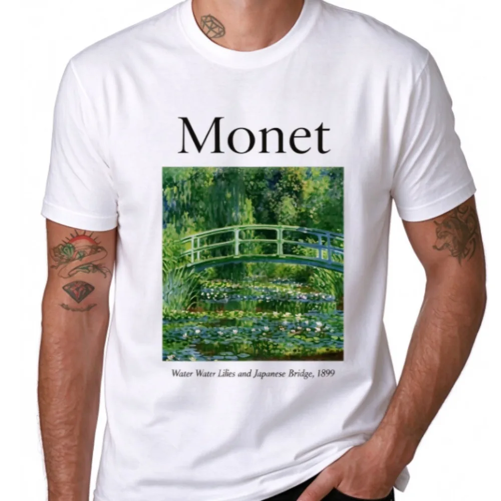 Monet Water Lilies and Japanese Bridge 1899 Vintage Art Painting Graphic T Shirt Impressionism Art Lover Casual Short Sleeve Tee