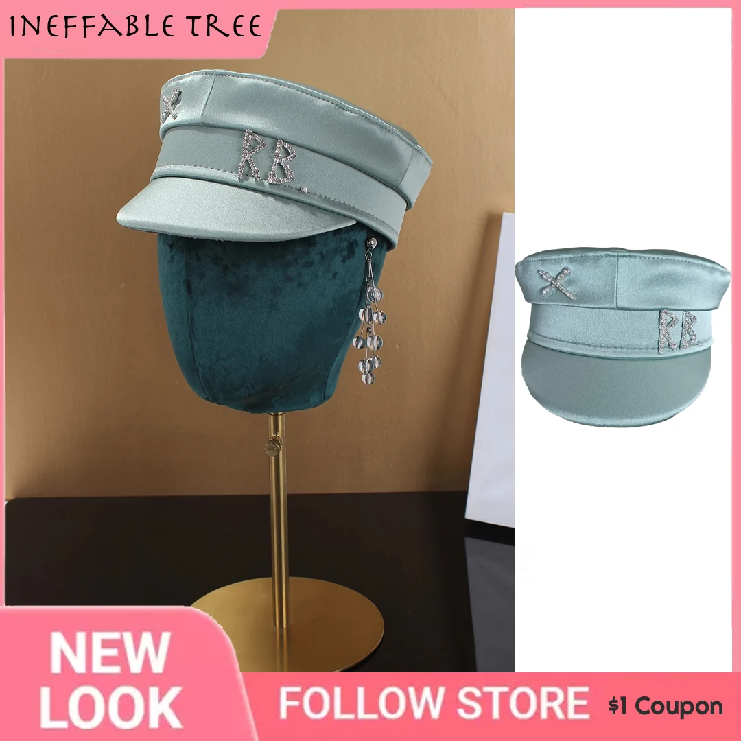 New Brand Designer Spring Summer Caps for Women Blue Newsboy Diamond Letter Embellished Satin Baker Boy Hat Boinas Para Hombre