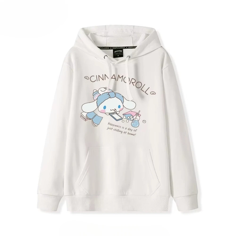 MINISO coreano lindo Cinnamoroll con capucha mujeres hombres suéter Linda chica suelta versátil novia estilo universitario Top suelto de manga larga