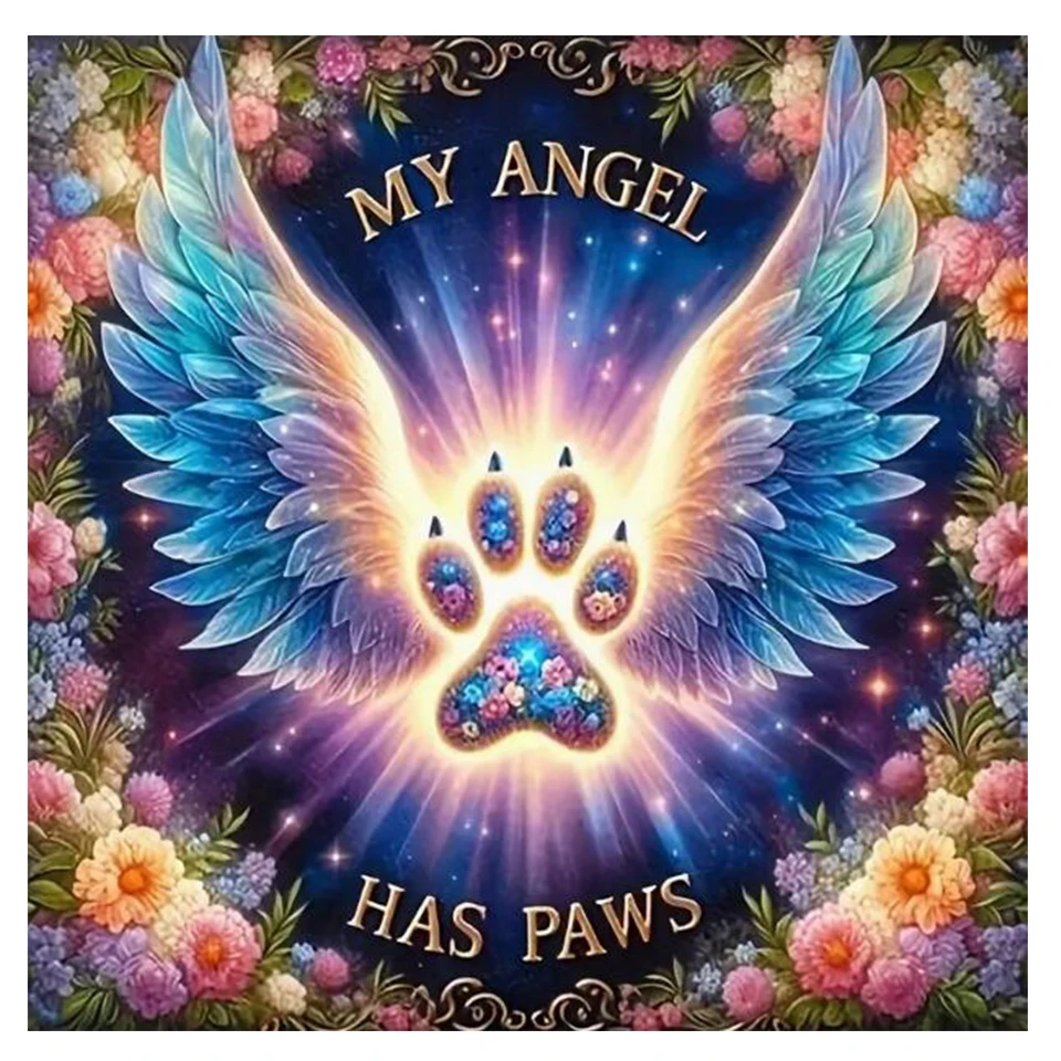 私の天使は翼のある足のプリント、ダイヤモンドの絵、フルスクエア、丸いダイヤモンドモザイク、DIYクロスステッチキット、ユニークなギフトを持っています