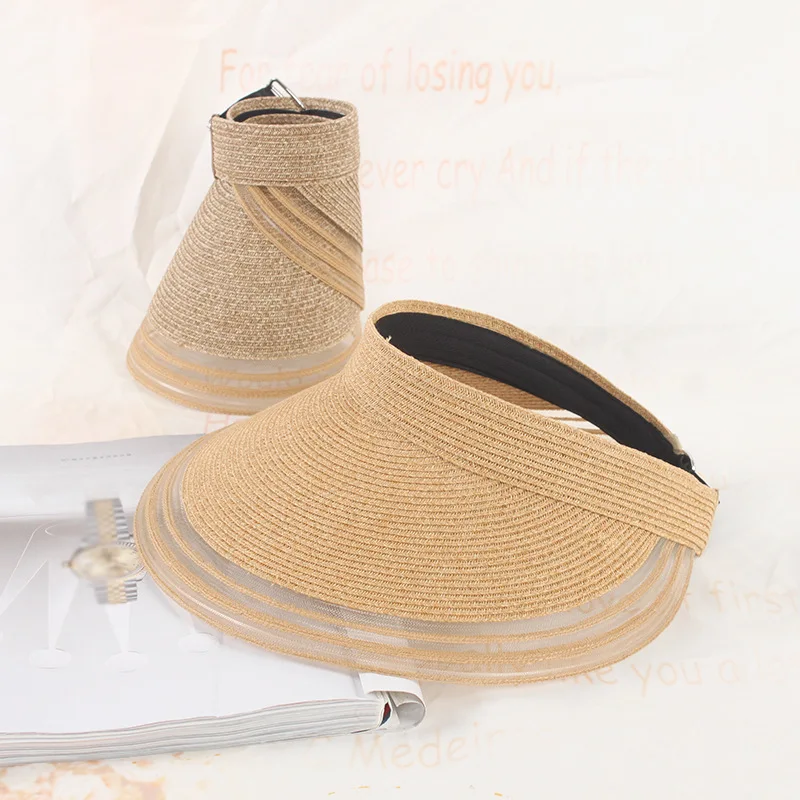 

1 Pcs Fashion Summer Handwoven Empty Hat For Girl Straw Hat Women's Sunscreen Sunshade Adjustable Casual Cap Wholesale