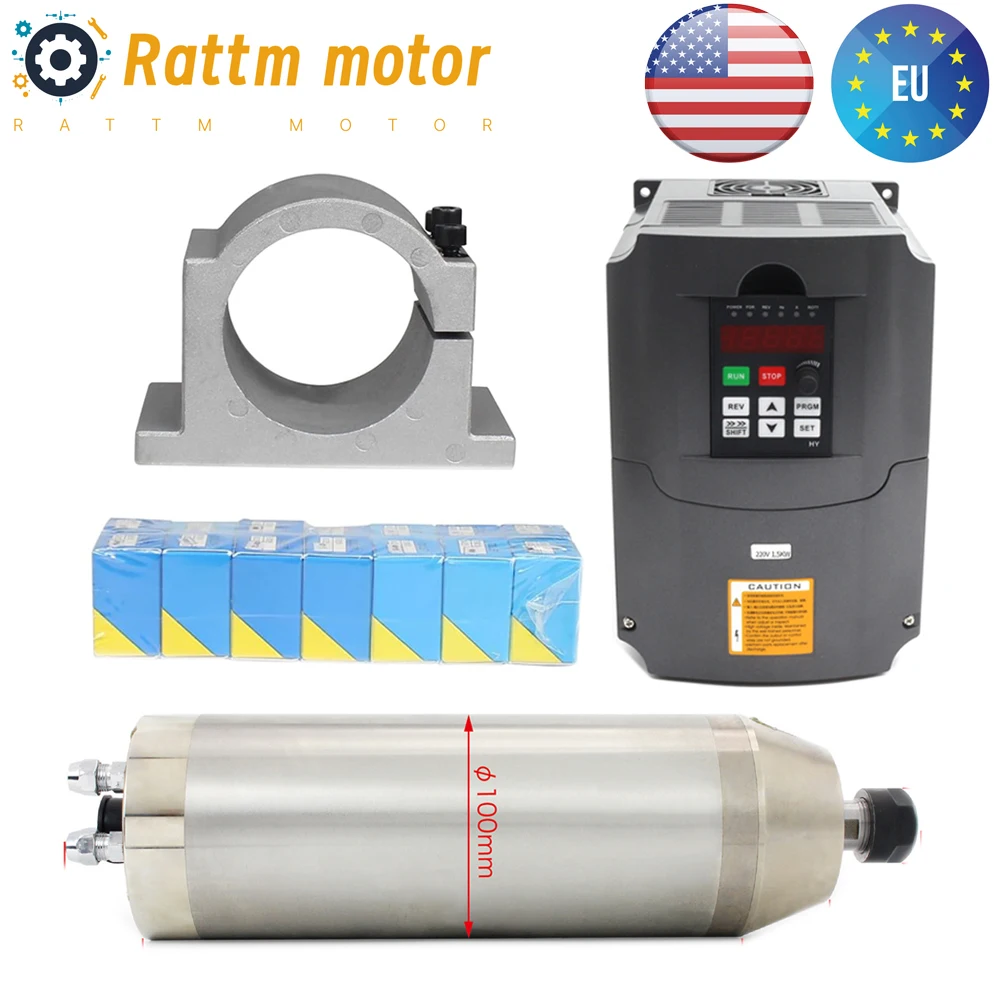 

【EU】3.5KW ER20 220V 380V CNC Water Cooling Waterproof Spindle Motor + 4KW HY Inverter VFD For Lathe Router Milling Machine