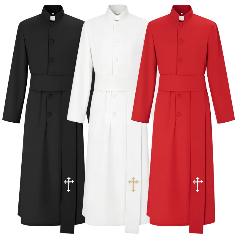 

White Cross Halloween Priest Costume Stage Performance Party Play Dress Medieval White Cross Ethnic Stage Performance Costume
