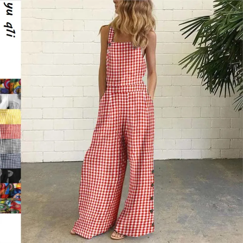 2024 summer fashion new four-color polka dot wide leg pants with floral print and exposed back jumpsuit