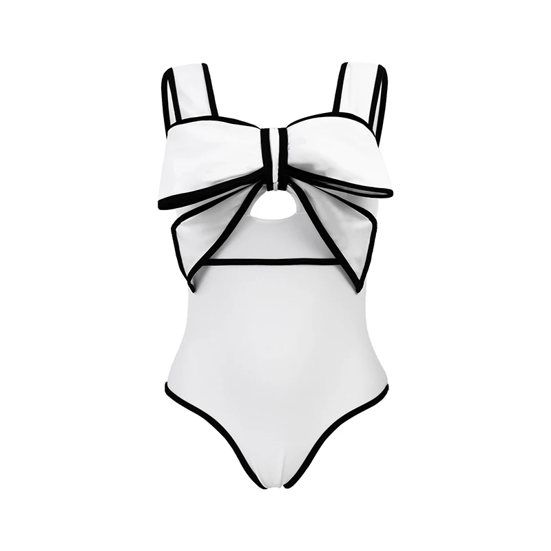 MUOLUX 2024 Women Vintage 3D Bow-tie One Piece Swimsuit Set Vacation Swimwear Beachwear Bathing Suit Bikini Monokini Bodysuit