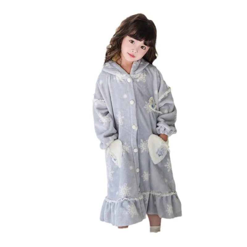 طقم ثوب نوم إلسا من الفلانيل، ملابس نوم الأميرة من الصوف المرجاني للفتيات والأطفال الصغار ملابس شتوية #5