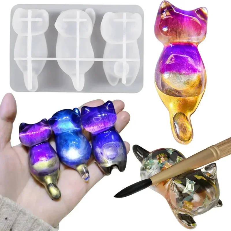 2026 new model 3d cat silicone mold cute epoxy resin keychain jewelry pendant kitten shape mold for crafting and home decor