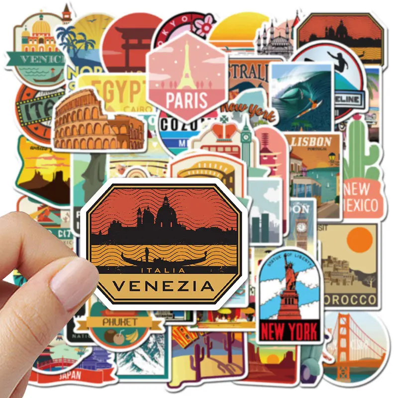 50PCS New Global Travel City Landscape Stickers Decal DIY Phone Laptop Guitar Stationery Scrapbook Skateboard Toy Sticker