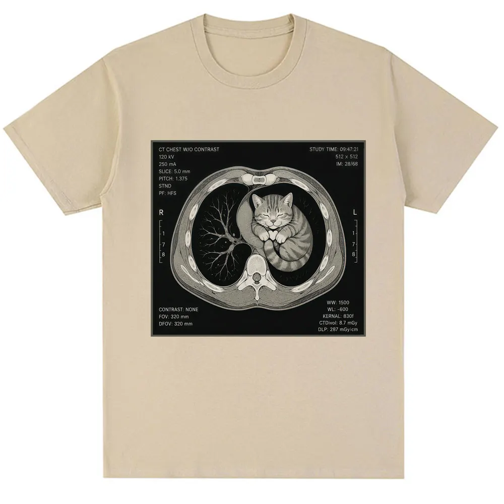 Funny CT Scan Cat Meme Graphic T-shirt Men Women Vintage Fashion Short Sleeve Oversized 100% Cotton Casual T Shirts Streetwear