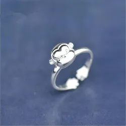 Beautiful Animal Korean Fashion 925 Sterling Silver Jewelry Small Monkey Element Opening Rings Wholesale R134