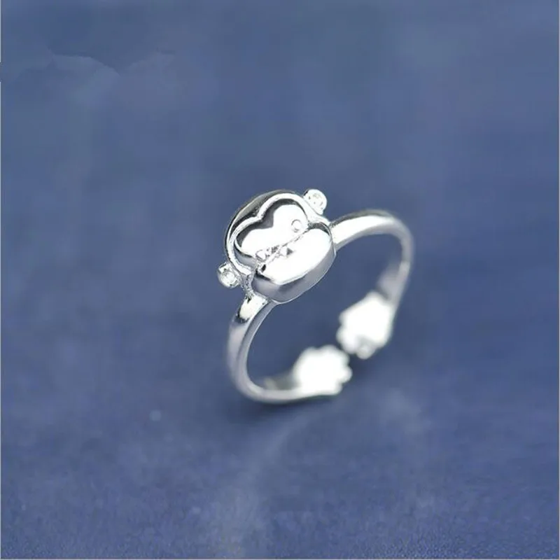 Beautiful Animal Korean Fashion 925 Sterling Silver Jewelry Small Monkey Element Opening Rings Wholesale  R134