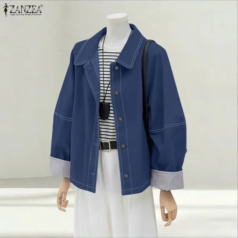 

ZANZEA Fashion Long Sleeve Coats Women Autumn Jackets 2026 Elegant Office Streetwear Outercoats Lapel Patchwork Vintage Shirts