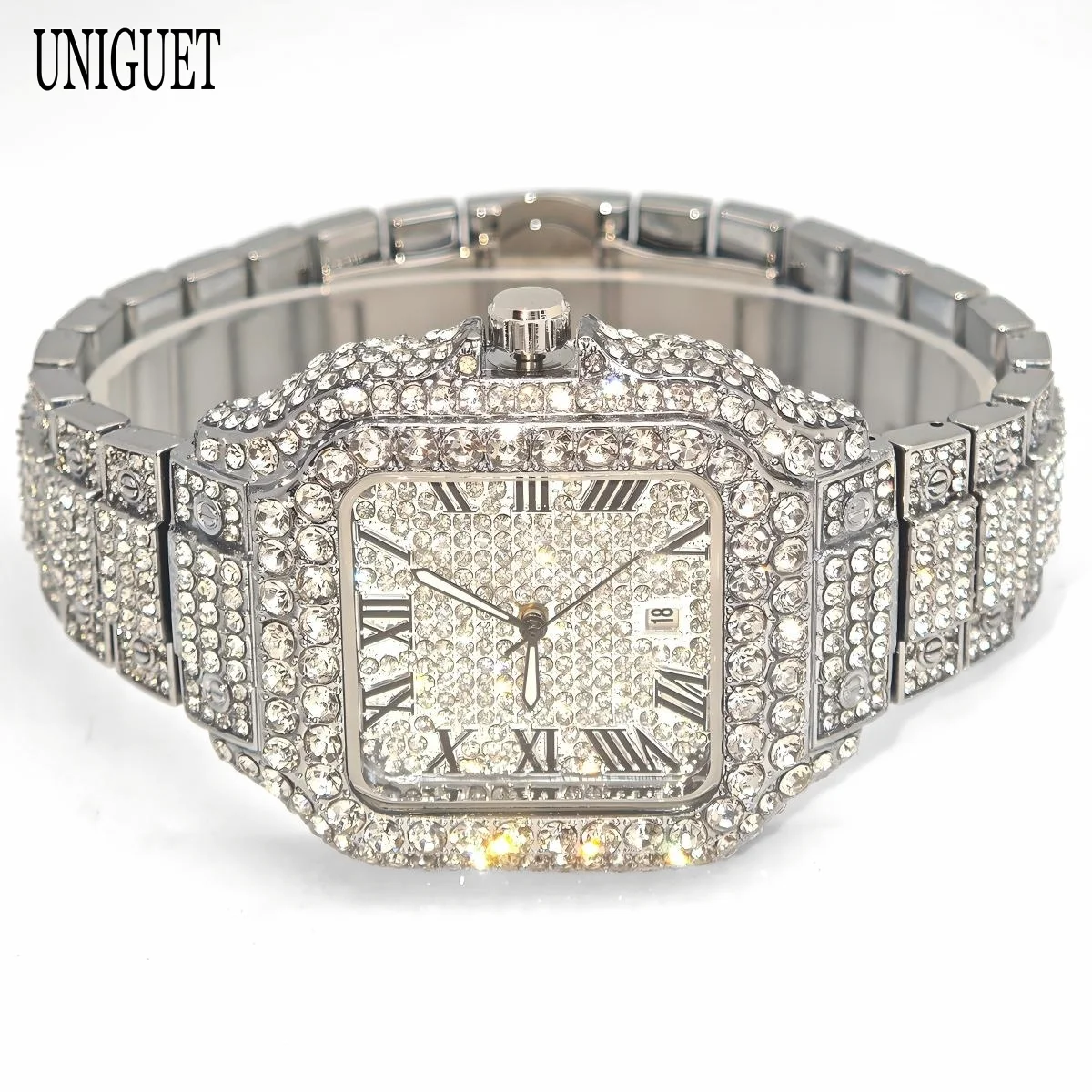 UNIGUET رائجة البيع الفاخرة مثلج ساعة للرجل موضة ساحة الساعات الرجال الهيب هوب الماس بلينغ مجوهرات ساعة اليد Reloj Hombre