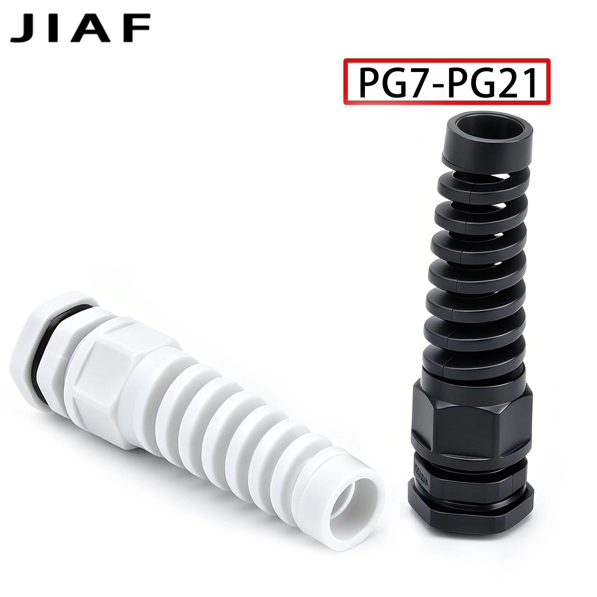 Waterproof Cable Gland 5PCS PG7 PG9 PG11 PG19 PG21 Nylon PA66 M12 Black White Anti-Bending Torsion Proof Connector Joint
